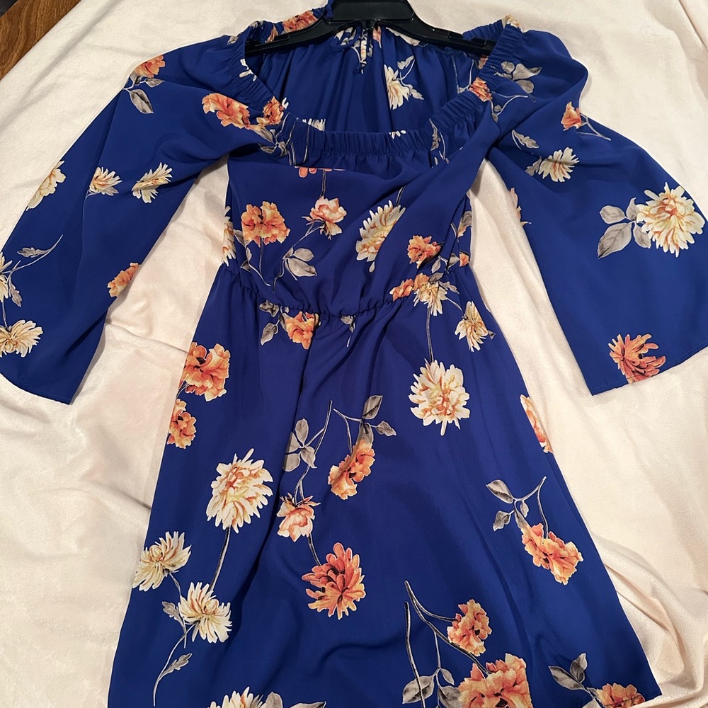 Altar'd State Blue Floral Long Sleeve Dress Mini Dress